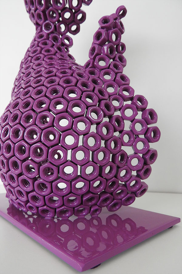 Sculpture chat  Felix  Couleur violet vernis brillant Acier inox  - William David
