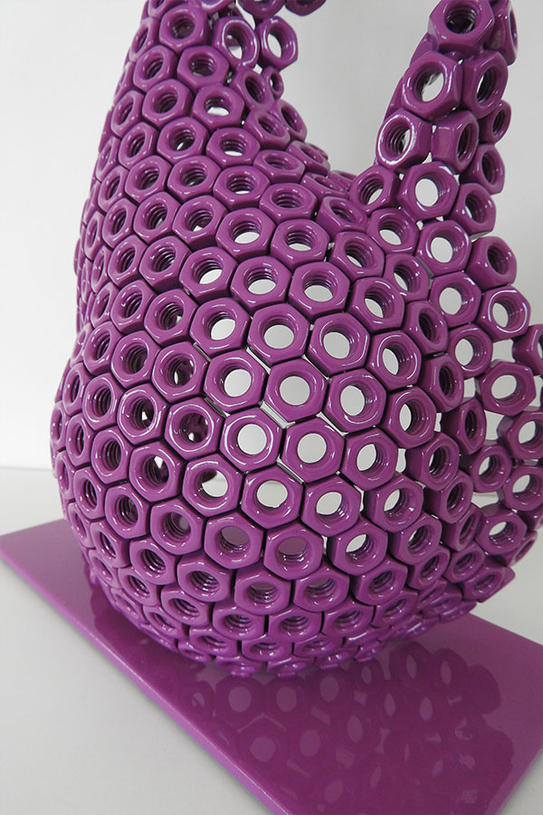 Sculpture chat  Felix  Couleur violet vernis brillant Acier inox 