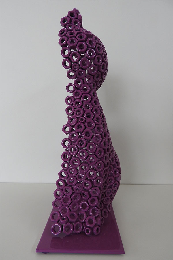 Sculpture chat  Felix  Couleur violet vernis brillant Acier inox  - William David