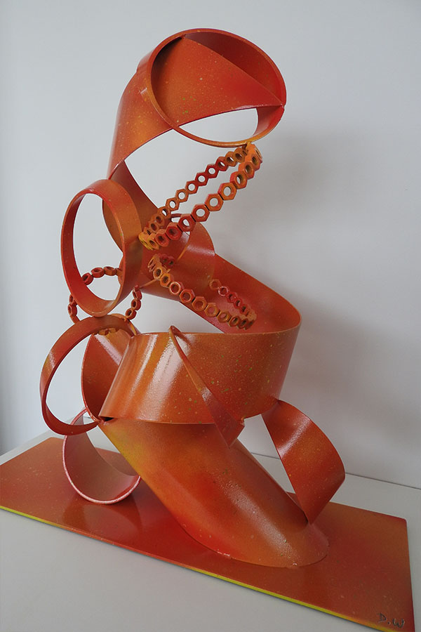 Sculpture inox Couleur Orange et Jaune  Melarancia  Vernis brillant Acier inox vernis - William David