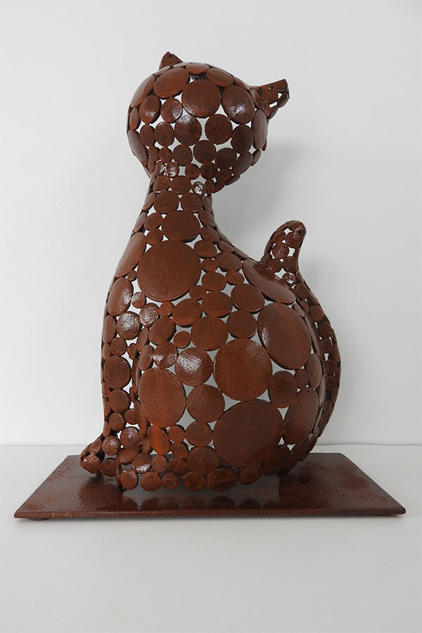 Sculpture chat  Oro   Acier corten vernis brillant  Acier corten