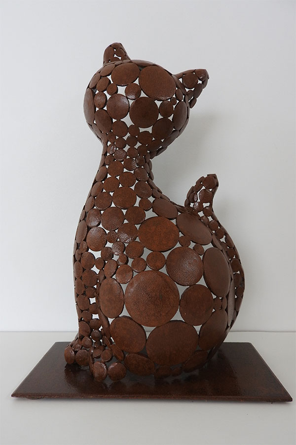 Sculpture chat  Muffin  Vernis brillant Acier Corten - William David