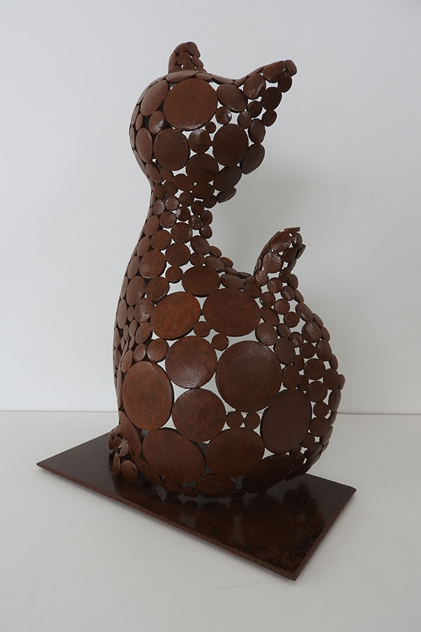 Sculpture chat  Muffin  Vernis brillant Acier Corten - William David