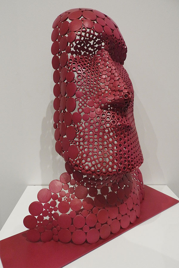  Statue Moai Giorgio  Bordeaux vernis brillant Acier inox