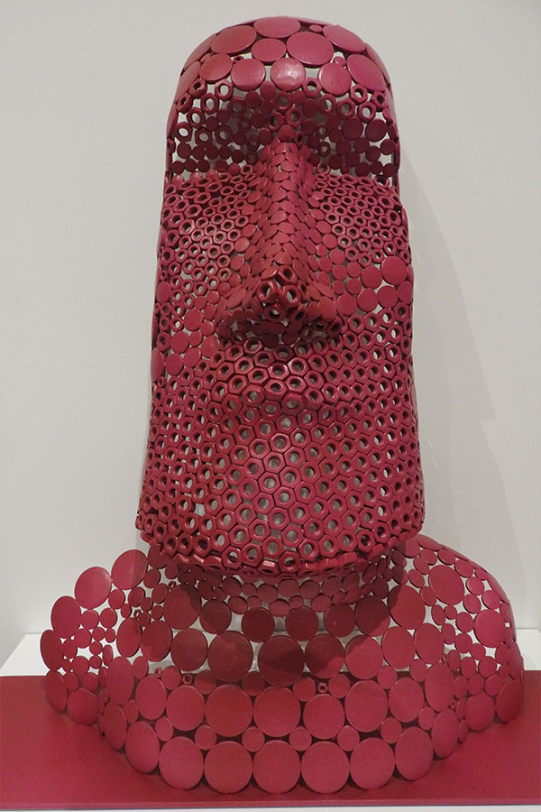  Statue Moai Giorgio  Bordeaux vernis brillant Acier inox