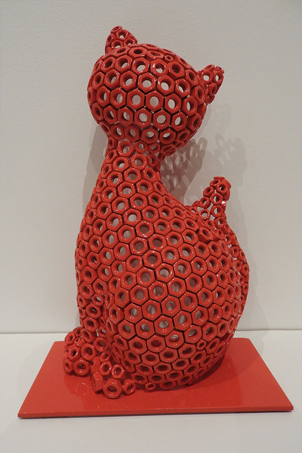  Sculpture Chat Oggy  Rouge vernis brillant Acier inox