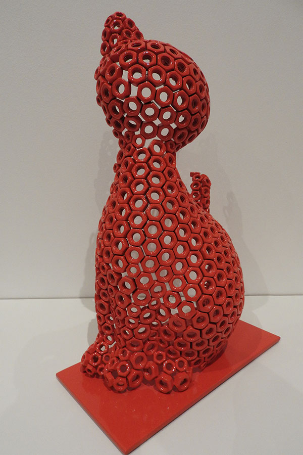  Sculpture Chat Oggy  Rouge vernis brillant Acier inox