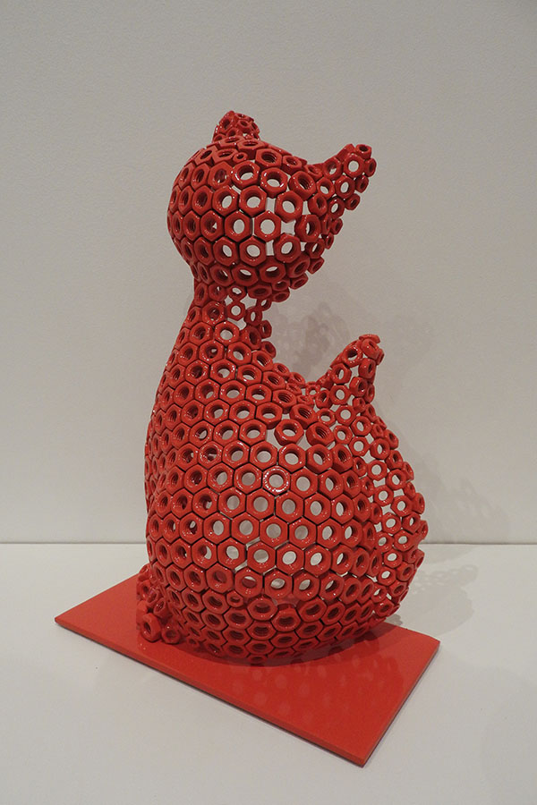  Sculpture Chat Oggy  Rouge vernis brillant Acier inox