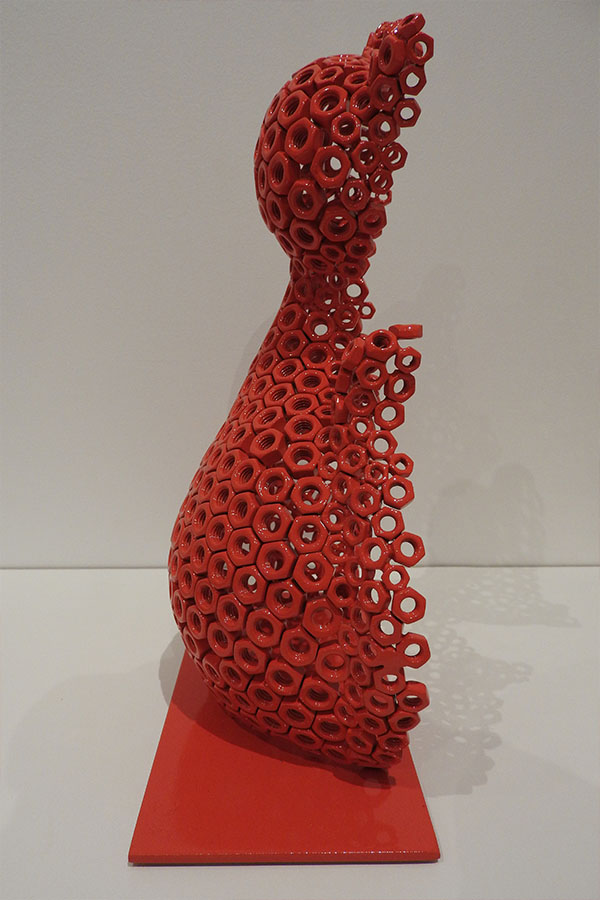  Sculpture Chat Oggy  Rouge vernis brillant Acier inox