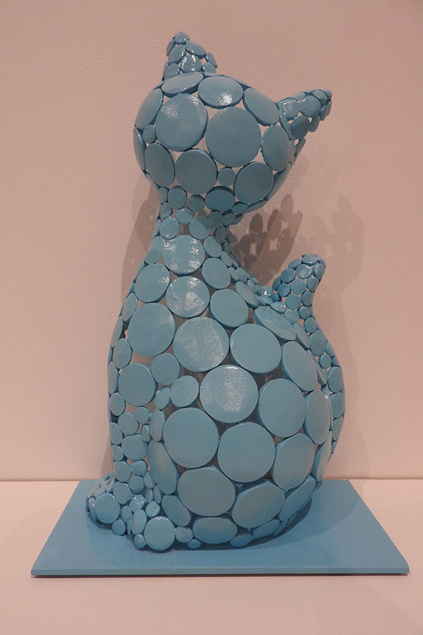  Sculpture Chat Cookie  Bleu ciel vernis brillant Acier inox