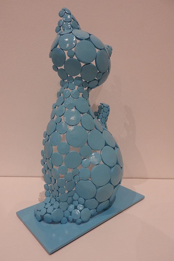  Sculpture Chat Cookie  Bleu ciel vernis brillant Acier inox