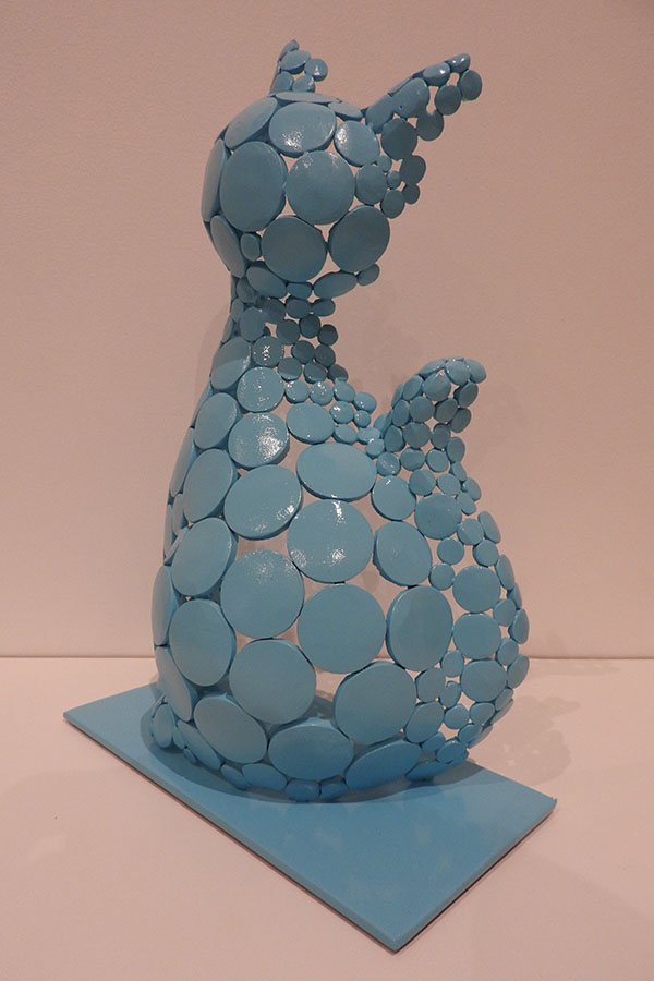  Sculpture Chat Cookie  Bleu ciel vernis brillant Acier inox