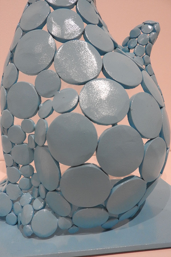  Sculpture Chat Cookie  Bleu ciel vernis brillant Acier inox